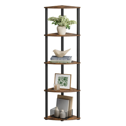Corner Shelf, Superfast Toolless Assembly, 5-Tier Corner Standing Shelf, Corner Shelf Stand - Rustic Brown