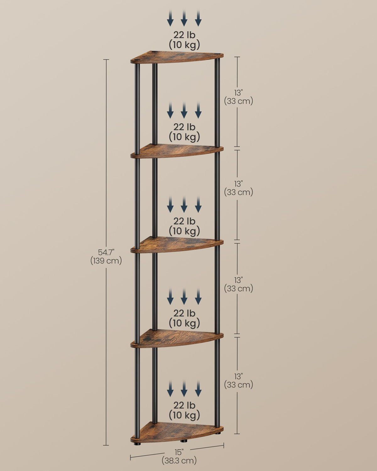 Corner Shelf, Superfast Toolless Assembly, 5-Tier Corner Standing Shelf, Corner Shelf Stand