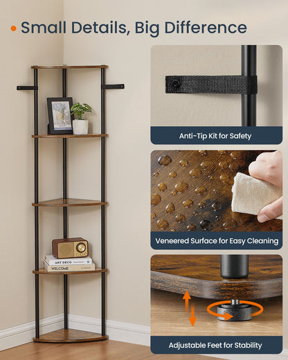 Corner Shelf, Superfast Toolless Assembly, 5-Tier Corner Standing Shelf, Corner Shelf Stand