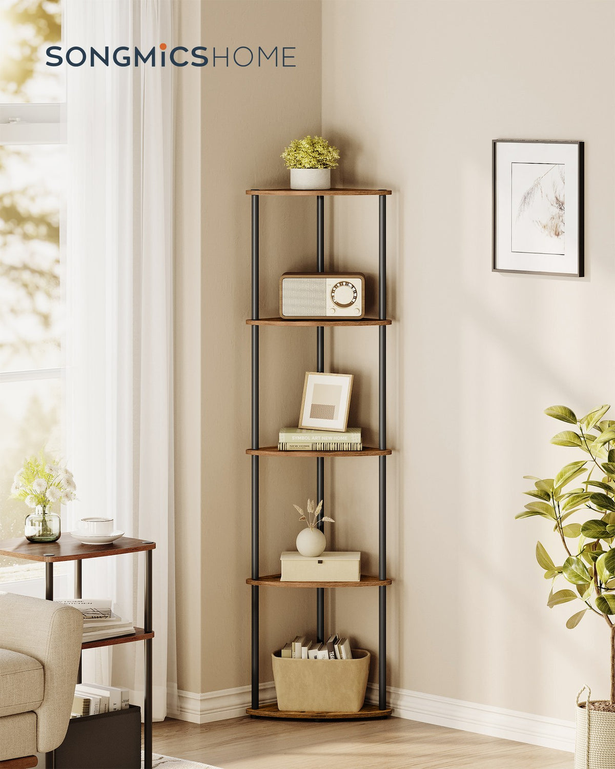 Corner Shelf, Superfast Toolless Assembly, 5-Tier Corner Standing Shelf, Corner Shelf Stand