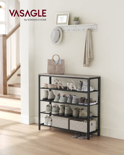 Shoe Rack, Shoe Organizer for Closet with 4 Mesh Shelves and Large Top for Bags