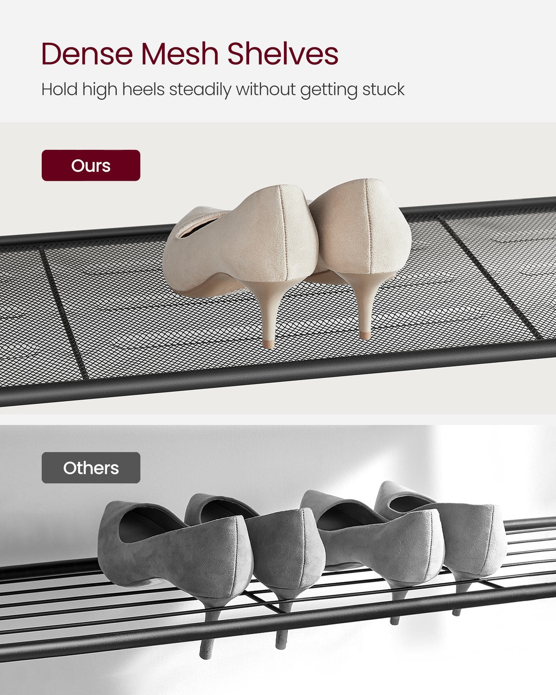 Shoe Rack, Shoe Organizer for Closet with 4 Mesh Shelves and Large Top for Bags