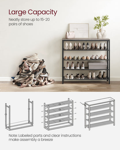 Shoe Rack, Shoe Organizer for Closet with 4 Mesh Shelves and Large Top for Bags