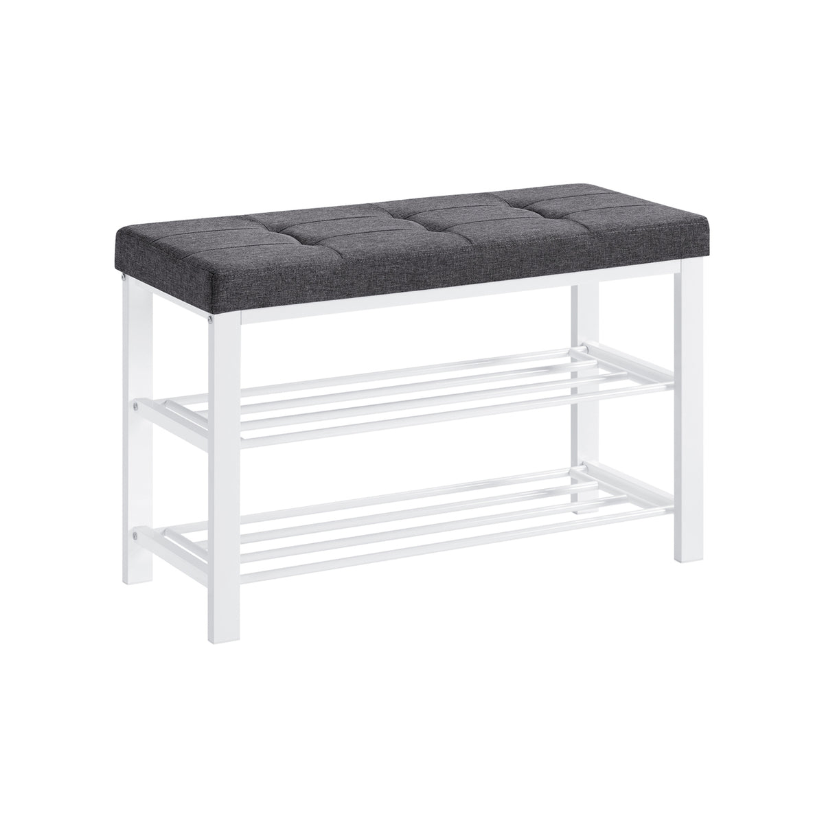 Shoe Bench, 3-Tier Shoe Rack for Entryway, Storage Organizer with Foam Padded Seat, Linen, Metal Frame, for Living Room, Hallway, 31.9 x 12.2 x 19.3 Inches, White and Gray