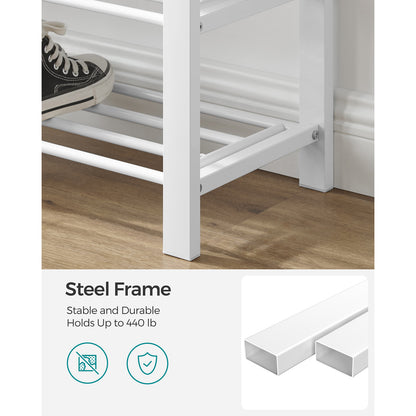 Shoe Bench, 3-Tier Shoe Rack for Entryway, Storage Organizer with Foam Padded Seat, Linen, Metal Frame, for Living Room, Hallway, 31.9 x 12.2 x 19.3 Inches, White and Gray