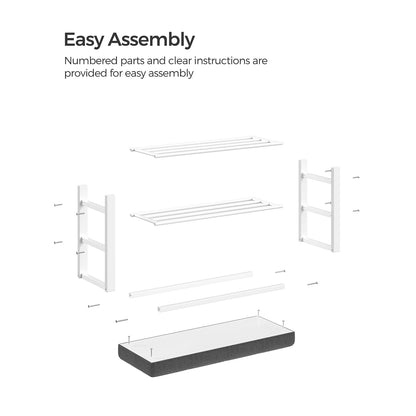 Shoe Bench, 3-Tier Shoe Rack for Entryway, Storage Organizer with Foam Padded Seat, Linen, Metal Frame, for Living Room, Hallway, 31.9 x 12.2 x 19.3 Inches, White and Gray