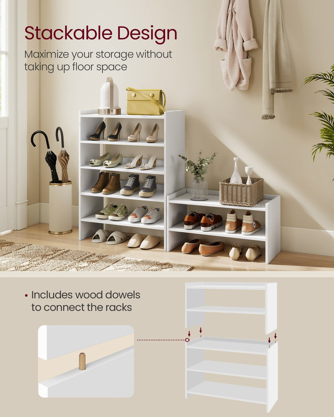 Stackable shoe rack shelf for closet or entryway 2 Tiers - image 19