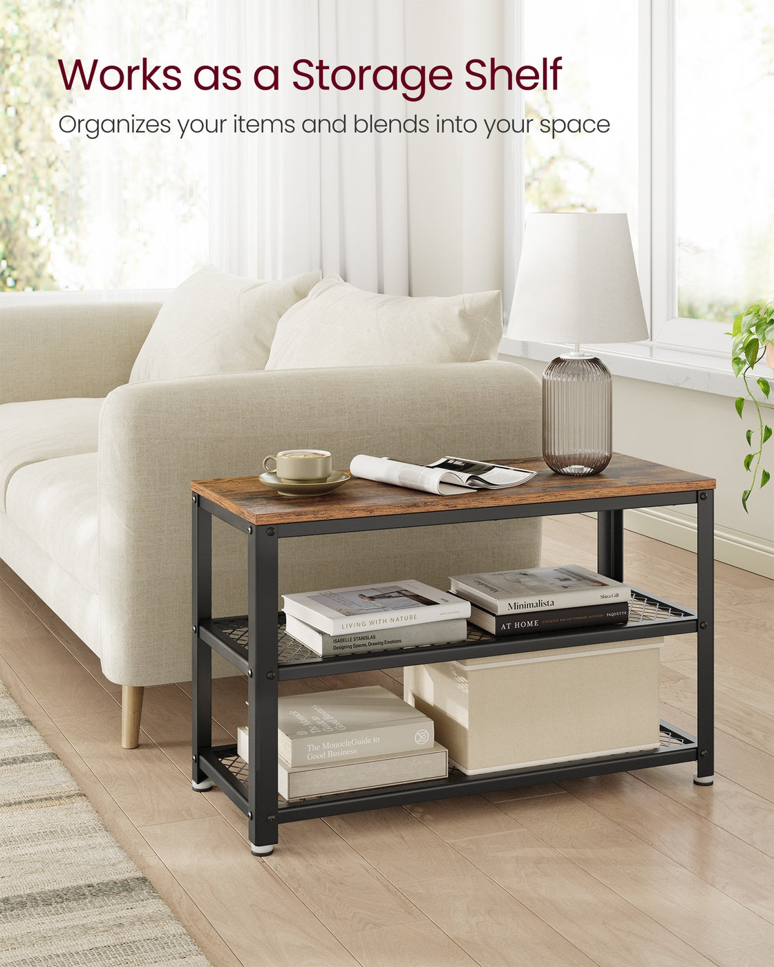 Shelf Storage Bench with Metal Mesh Shelves and Seat - image 7