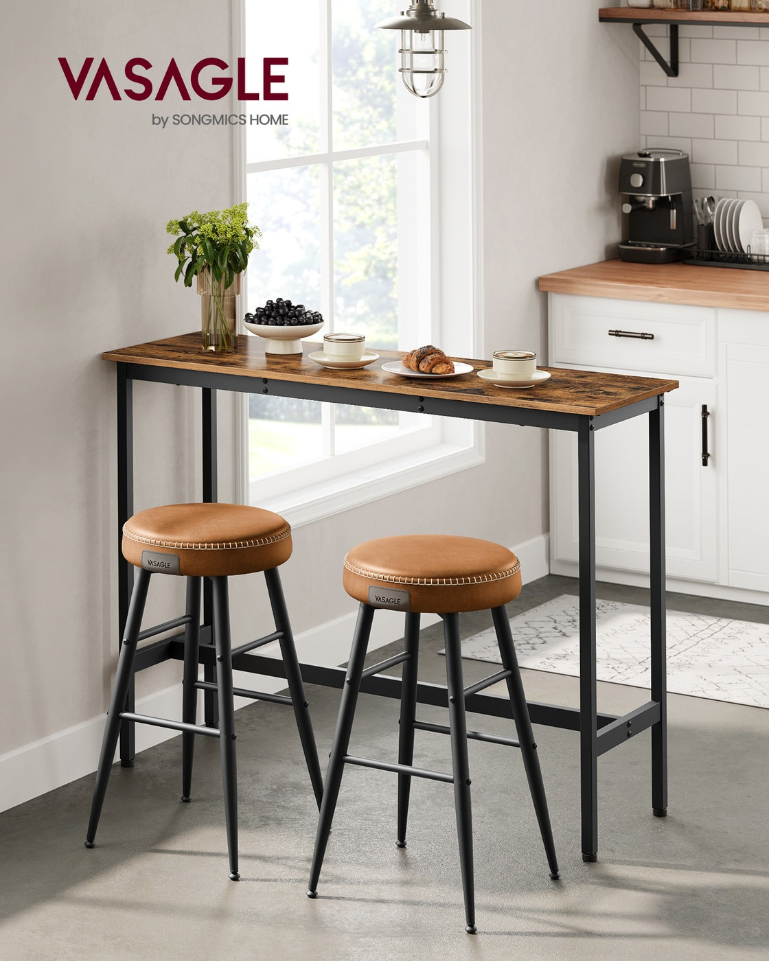 Bar Table, Narrow, 15.7 x 47.2 x 35.4 Inches, Brown and Black - image 2
