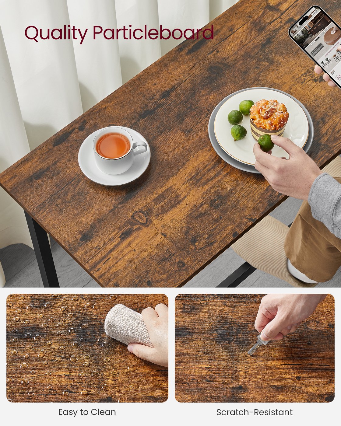Bar Table, Narrow, 15.7 x 47.2 x 35.4 Inches, Brown and Black - image 4