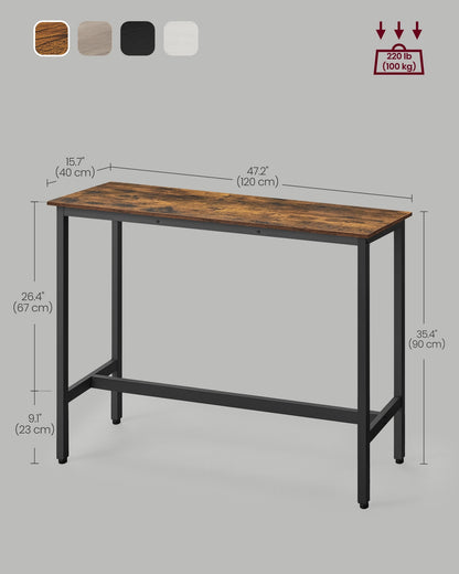 Bar Table, Narrow, 15.7 x 47.2 x 35.4 Inches, Brown and Black - image 6