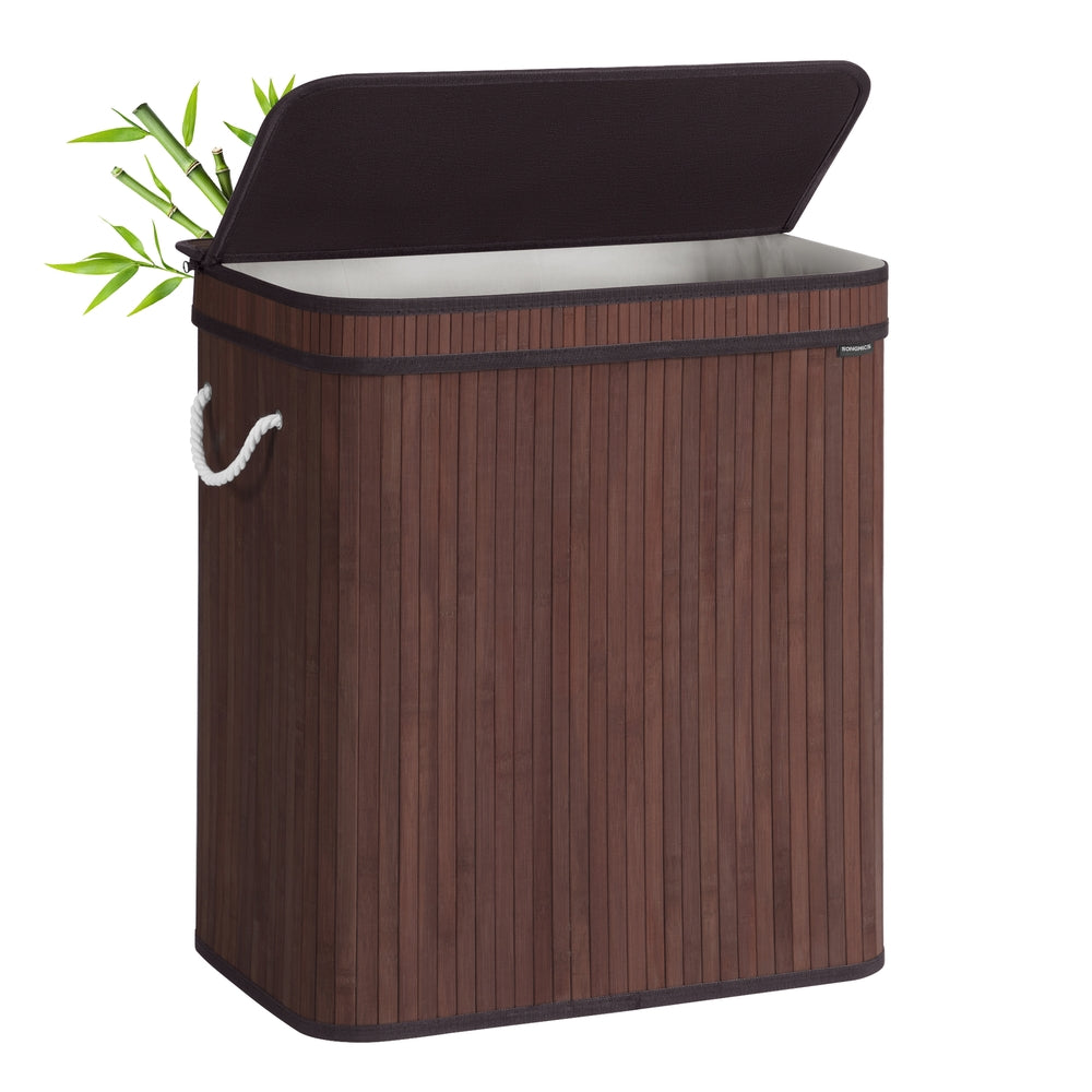 Folding Laundry Hamper with Lid, Bamboo Laundry Basket with Removable Liner Bag, Handles