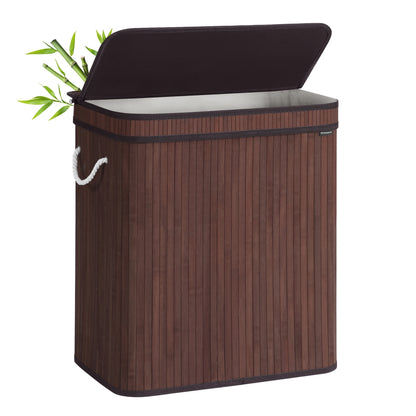 Folding Laundry Hamper with Lid, Bamboo Laundry Basket with Removable Liner Bag, Handles
