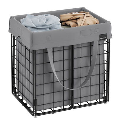 Laundry Hamper with Metal Wire Frame, 23.8 Gal. (90L) - Black + Gray / 50L (15.7"L x 11.8"W x 16.1"H)