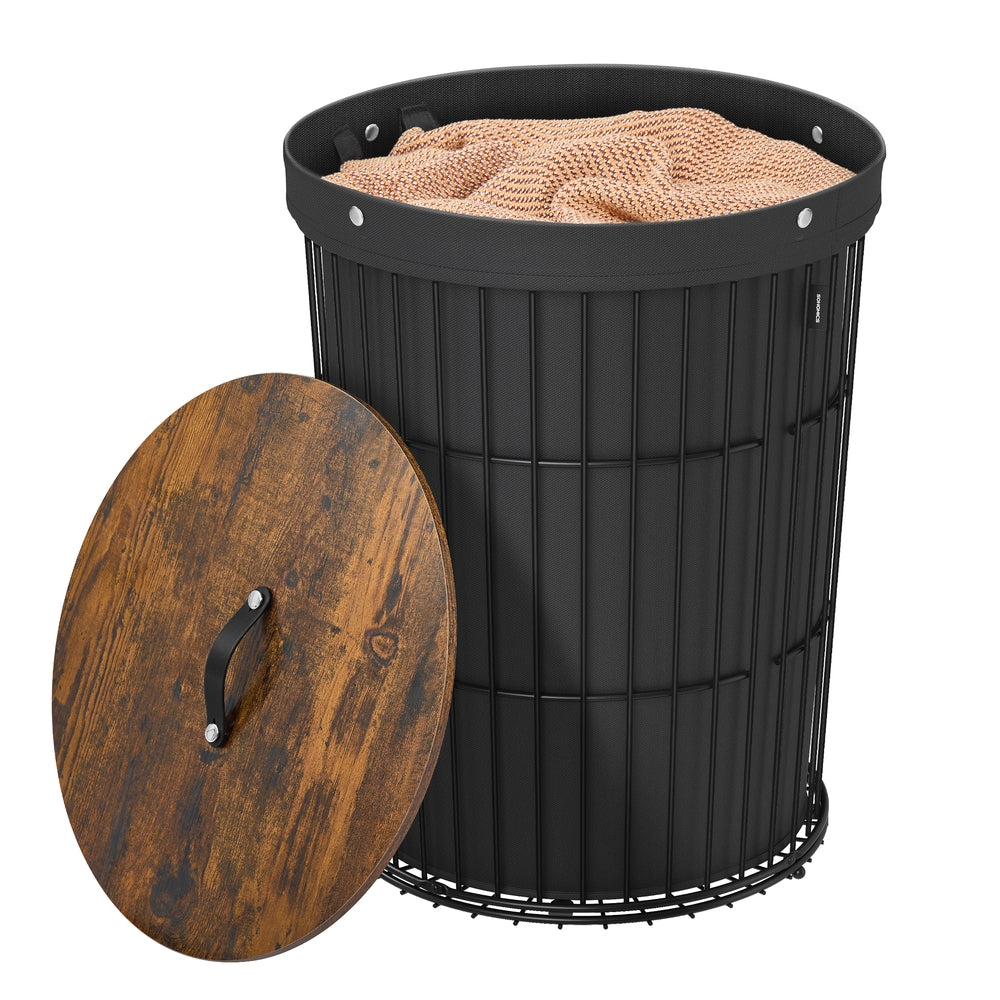 Round Laundry Hamper with Lid, 25 Gallons, Black - image 17