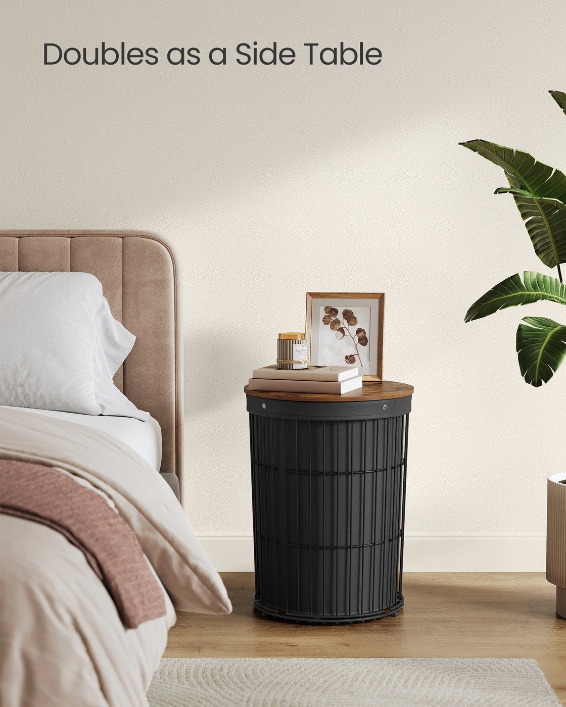 Round Laundry Hamper with Lid, 25 Gallons, Black - image 3