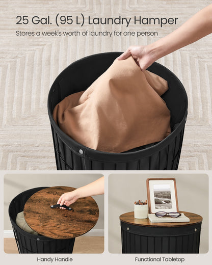 Round Laundry Hamper with Lid, 25 Gallons, Black - image 4