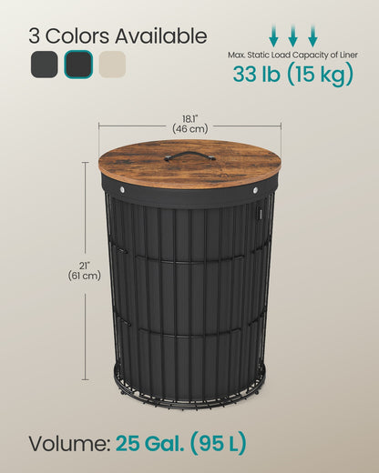 Round Laundry Hamper with Lid, 25 Gallons, Black - image 6