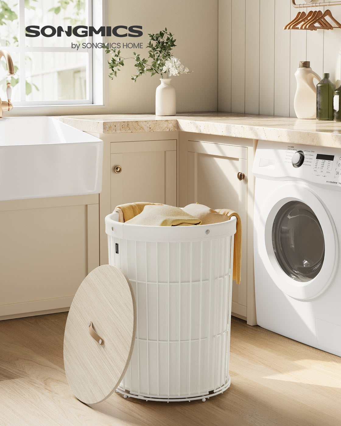 Round Laundry Hamper with Lid, 25 Gallons, Black - image 8