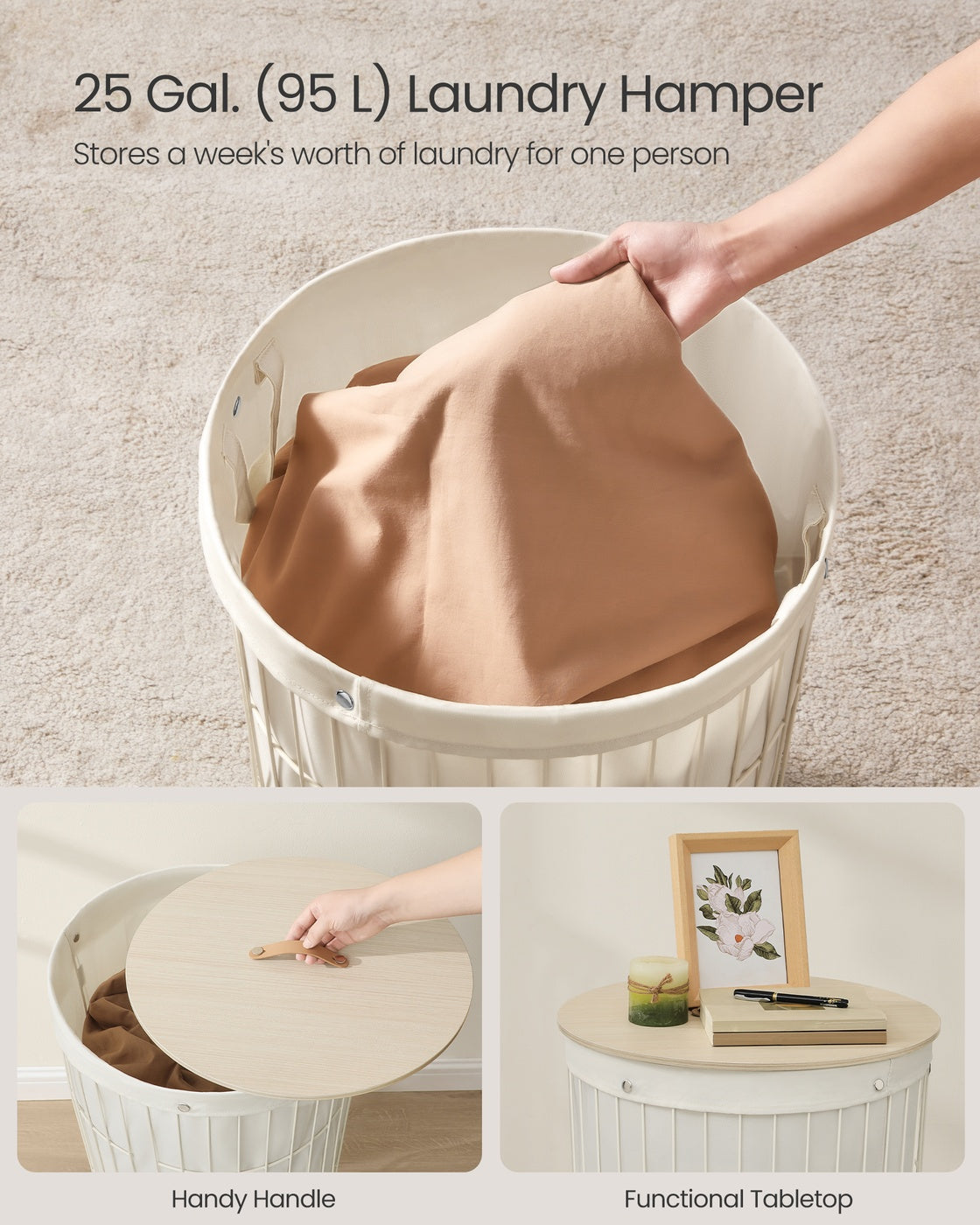 Round Laundry Hamper with Lid, 25 Gallons, Black - image 10