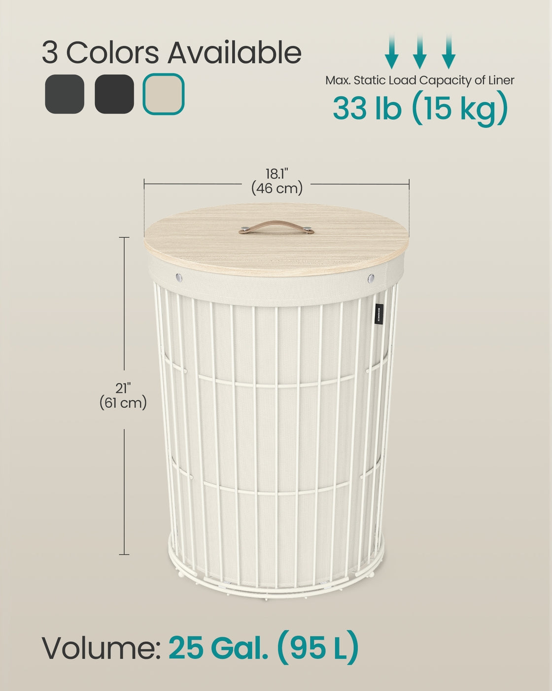 Round Laundry Hamper with Lid, 25 Gallons, Black - image 12