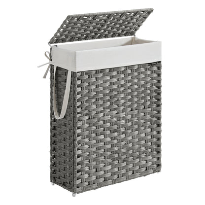 Slim Rattan Laundry Hamper with Lid and Handles, 14.5 Gallon (55L) - Dove Gray / 55 L