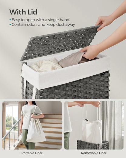 Slim Rattan Laundry Hamper with Lid and Handles, 14.5 Gallon (55L)