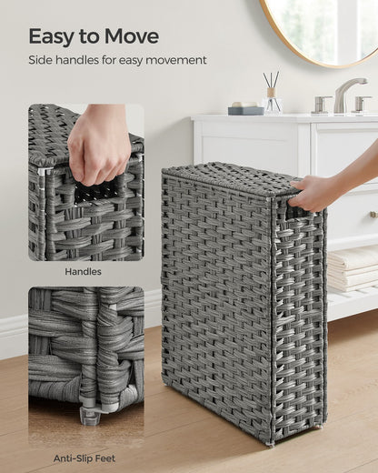Slim Rattan Laundry Hamper with Lid and Handles, 14.5 Gallon (55L)