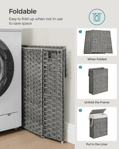 Slim Rattan Laundry Hamper with Lid and Handles, 14.5 Gallon (55L)
