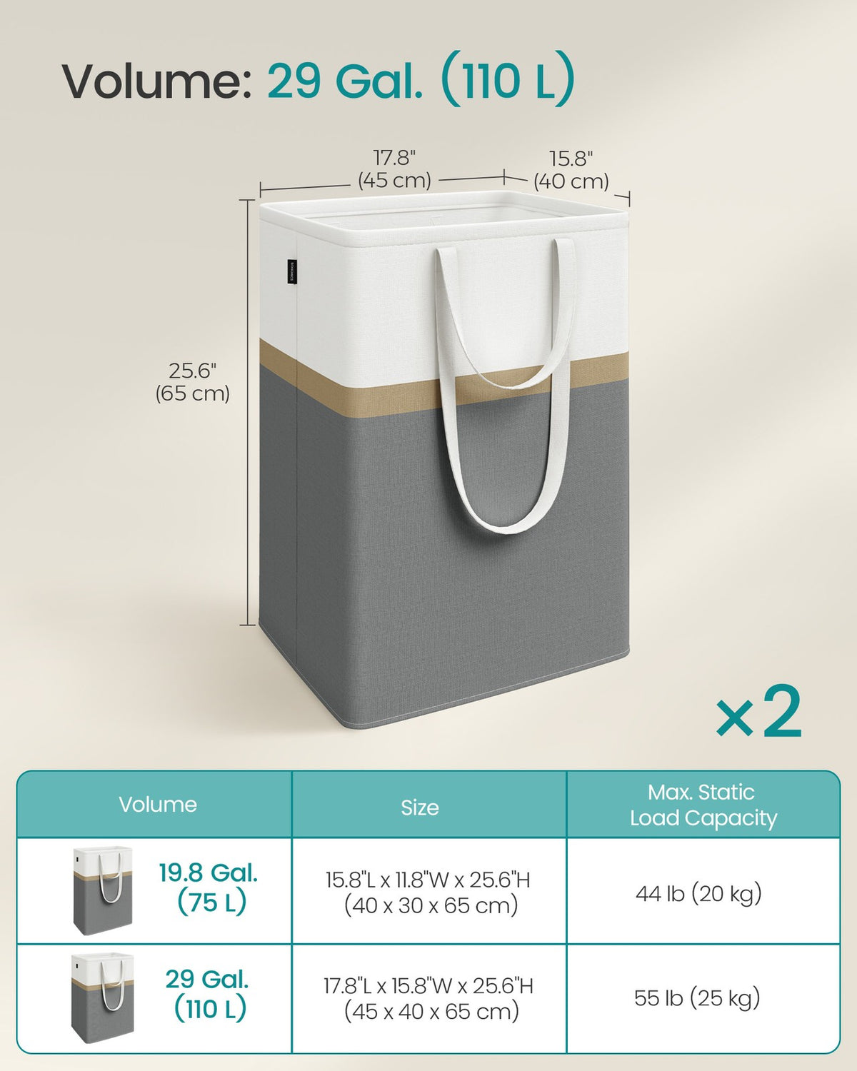 Set of 2 Foldable Laundry Hampers 19.8 Gal. - image 8