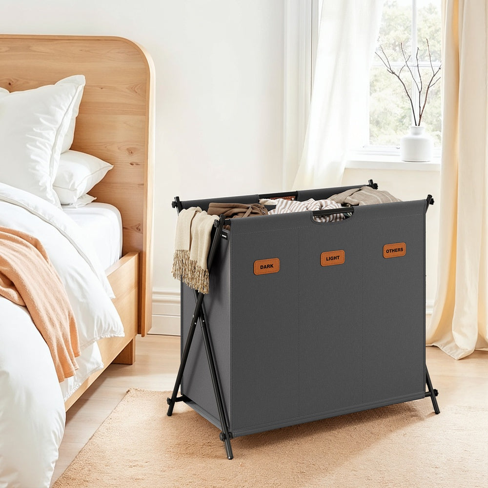 Foldable three section laundry basket with labels - image 2