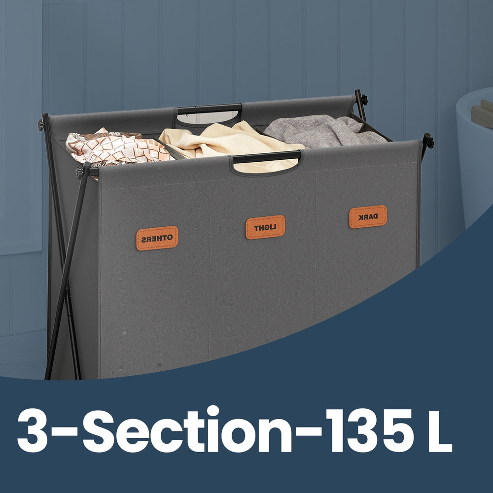 Foldable three section laundry basket with labels - image 3