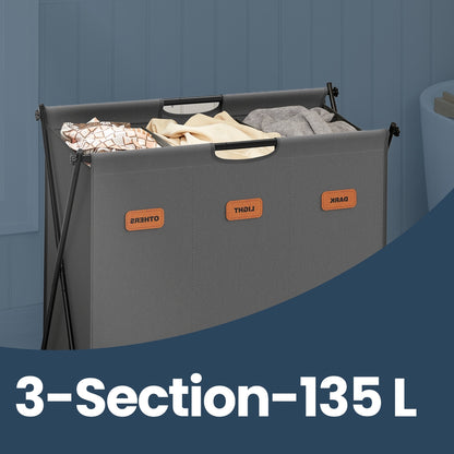 Foldable three section laundry basket with labels - image 3
