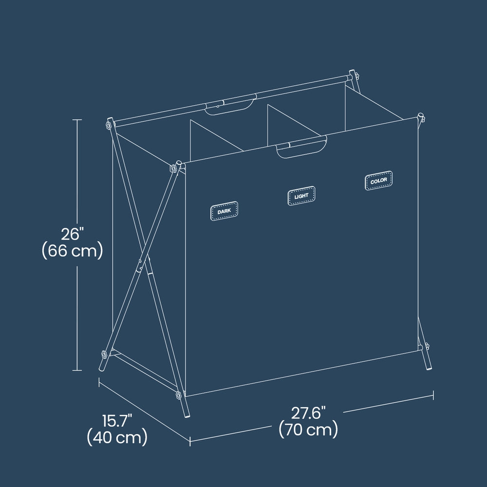 Foldable three section laundry basket with labels - image 5