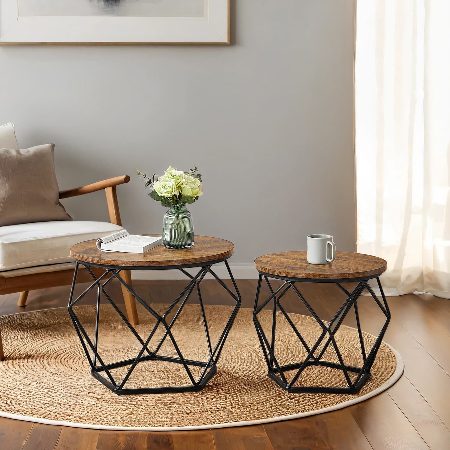 Round coffee table and side table set for living room and office - image 2