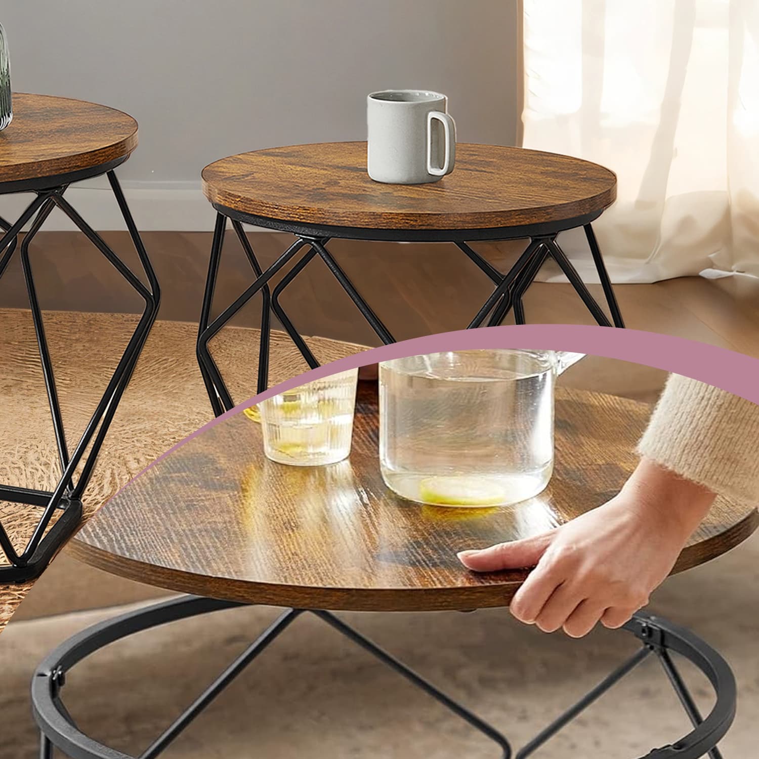 Round coffee table and side table set for living room and office - image 4