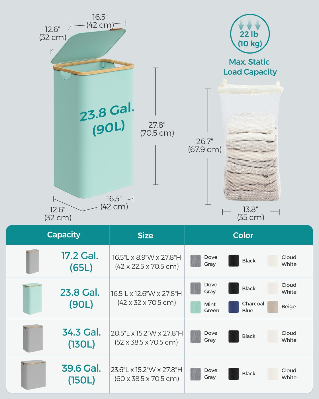 Slim Laundry Hamper with Lid, 23.8 Gallons (90L) - image 14