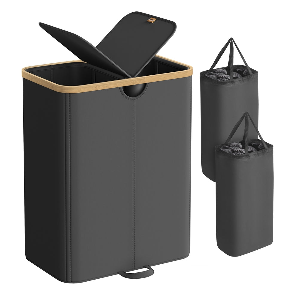Laundry Hamper 2 Compartments 39 Gal. (150 L) Cream White and Light Bamboo - image 8