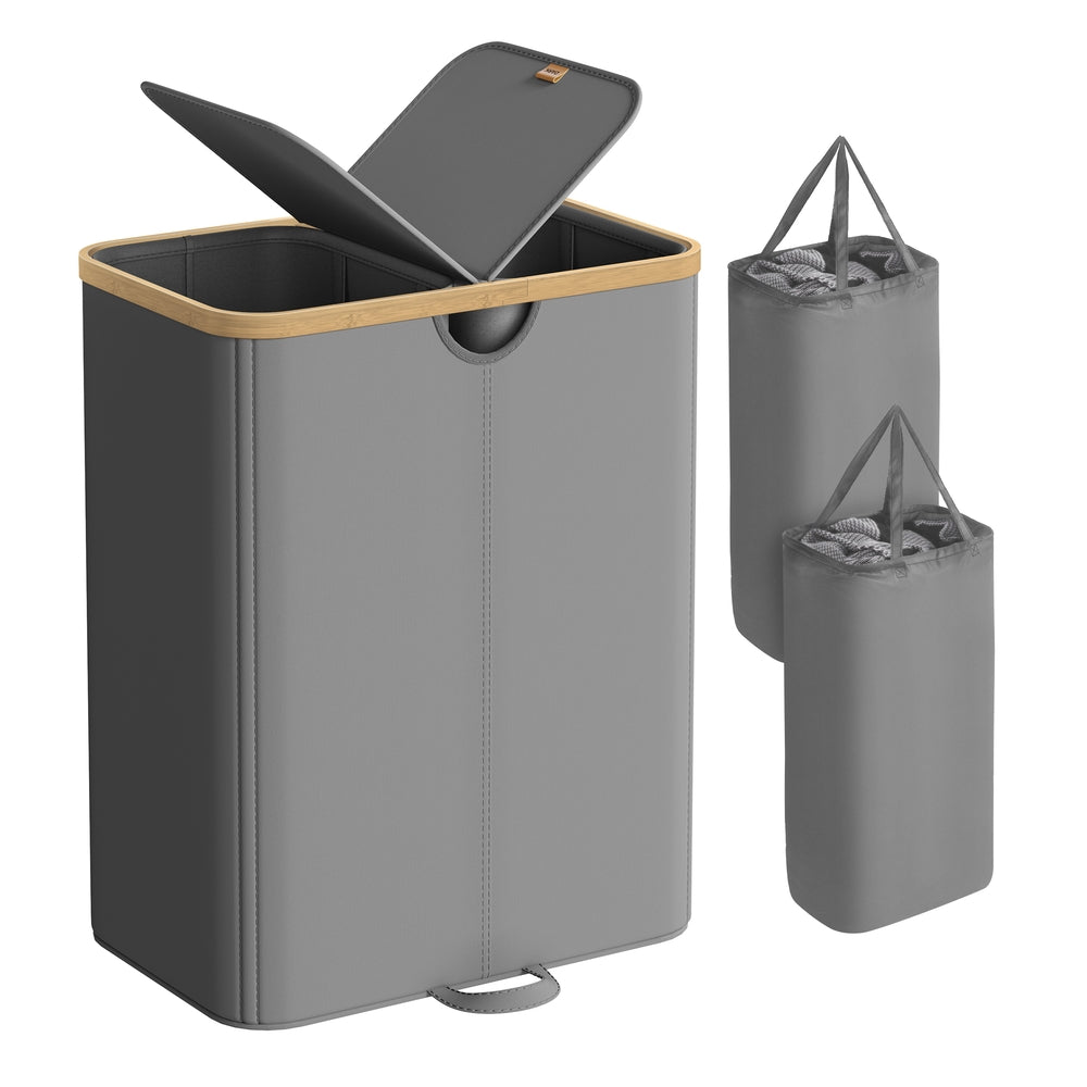 Laundry Hamper 2 Compartments 39 Gal. (150 L) Cream White and Light Bamboo - image 9