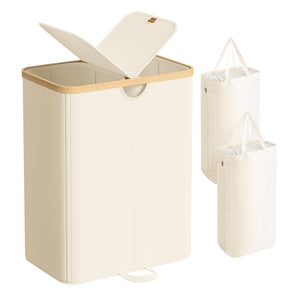 Laundry Hamper 2 Compartments 39 Gal. (150 L) Cream White and Light Bamboo - image 7
