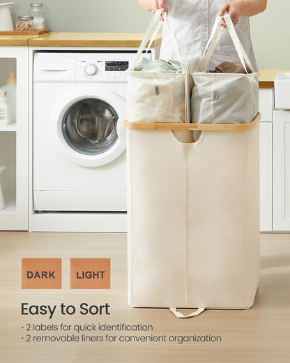 Laundry Hamper 2 Compartments 39 Gal. (150 L) Cream White and Light Bamboo - image 4