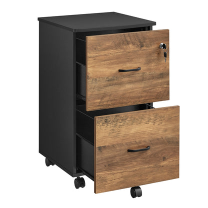 2-Drawer File Cabinet, Locking Filing Cabinet, Black - Honey Brown + Ink Black