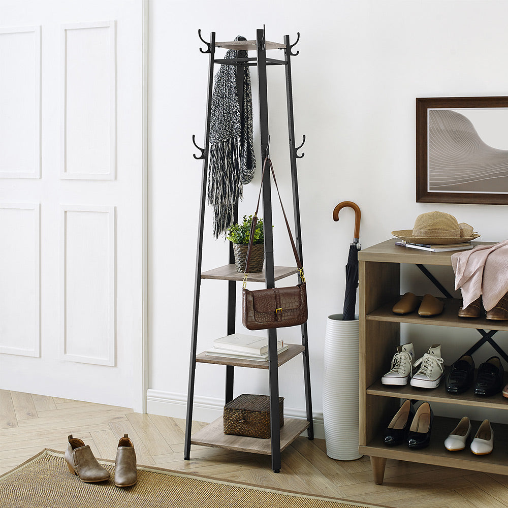 Coat Rack |Hall Trees | Coat Stand with 3 Shelves
