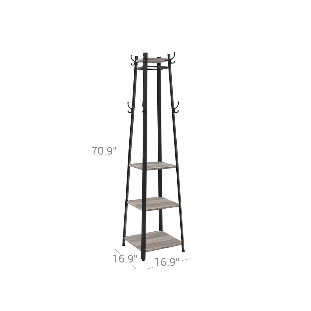 Coat Rack |Hall Trees | Coat Stand with 3 Shelves