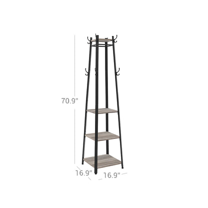 Coat Rack |Hall Trees | Coat Stand with 3 Shelves