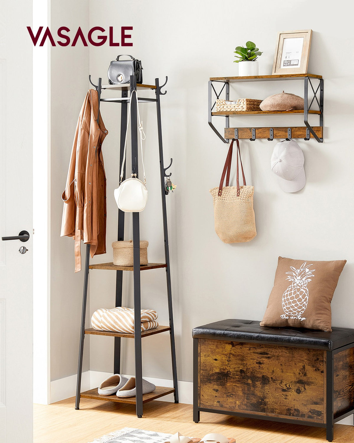 Coat Rack |Hall Trees | Coat Stand with 3 Shelves