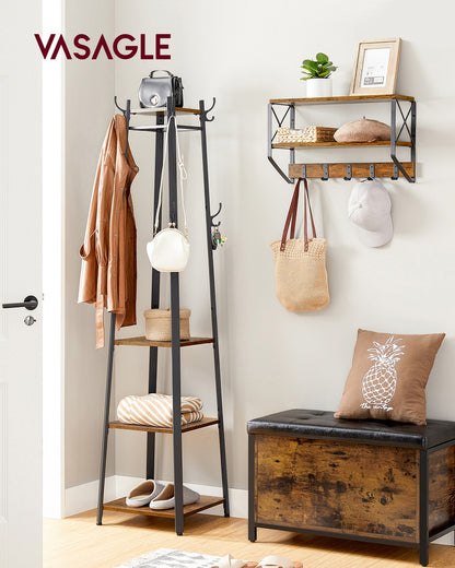 Coat Rack |Hall Trees | Coat Stand with 3 Shelves