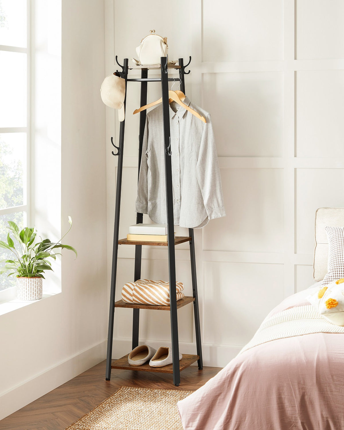 Coat Rack |Hall Trees | Coat Stand with 3 Shelves