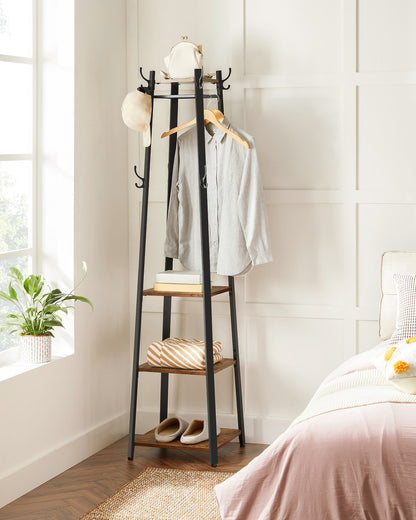 Coat Rack |Hall Trees | Coat Stand with 3 Shelves