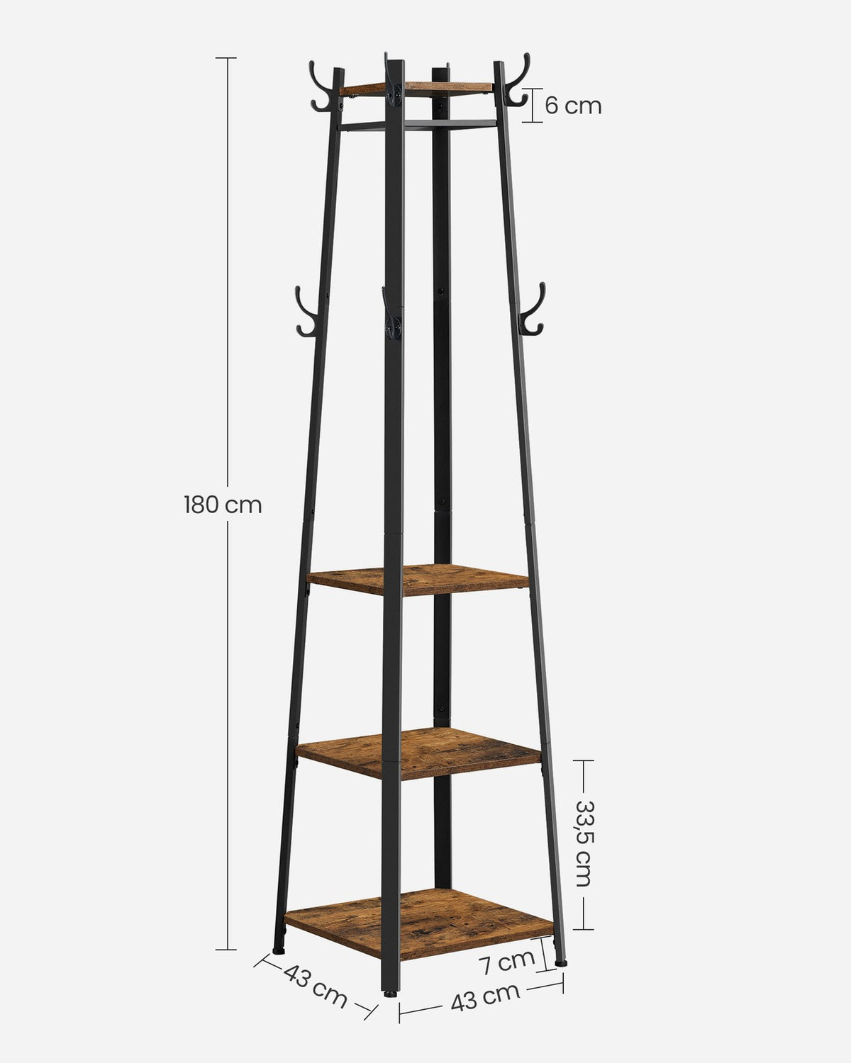 Coat Rack |Hall Trees | Coat Stand with 3 Shelves